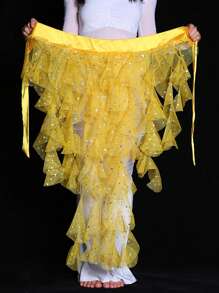 1pc Women's Belly Dance Hip Scarf Skirt With Tassel Hem And Waist Tie, Wavy Hem - Multicolor - View 25