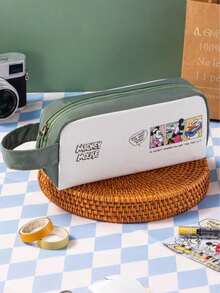 美式复古铅笔袋高颜值大容量简约休闲初中高中学生手提文具袋时尚精致百搭户外化妆手提包