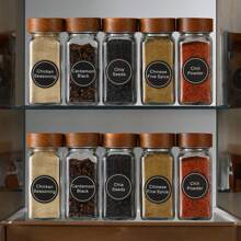 6pcs/12pcs/24pcs Set Seasoning Bottles, High-Quality Rosewood Lid Glass Spice Jars Kitchen Condiment Containers