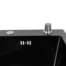 YUNRUX Kitchen Sink, Built-In Sink, Kitchen Faucet, Sink With Draining Board + Detergent Dispenser, Black, 50 X 45 X 20 Cm - Black - View 8