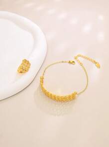 1pc Fashionable Casual Versatile Hollow Floral Bracelet & Ring Set For Women