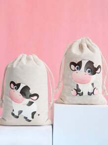 10*15cm Sac à cordon de thème de la ferme des animaux, sac à motif de vache de dessin animé mignon, sac cadeau pratique convenant pour la fête, l'emballage de cadeau d'anniversaire, avec de multiples designs de vache de dessin animé, sac de décoration de vacances chaleureux et intéressant