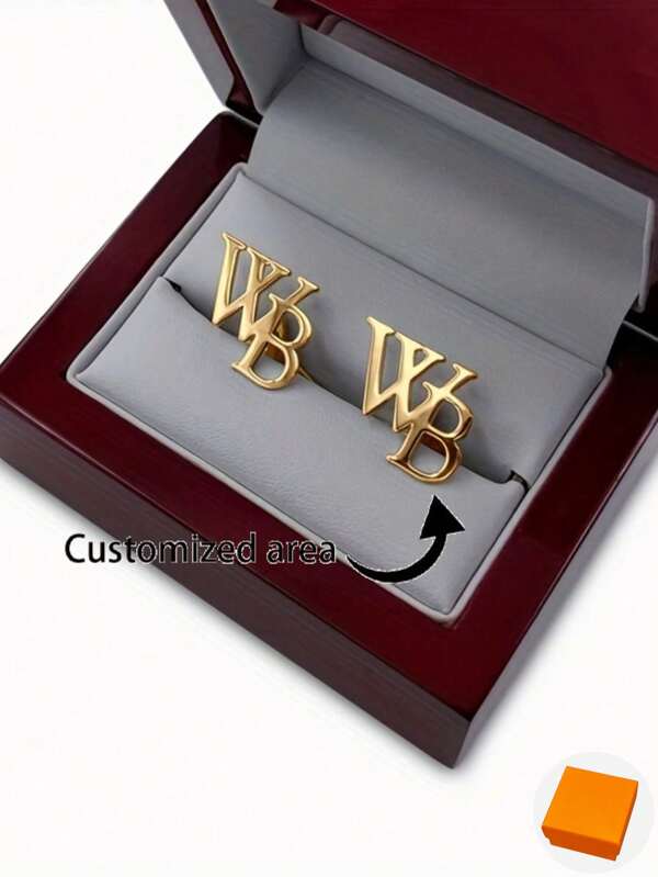Customized Cufflinks, Stainless Steel Elegant Letter Cufflinks, Gentleman's Suit & Shirt Accessories, Gift For Father, Husband, Boyfriend, Son, Uppercase English Letters, Elegant Style, Detailed Letter Design Junior High School Students, Middle School Students, High School Senior High School Students, College Students, University Students, Freshman, Sophomore, Underclassmen