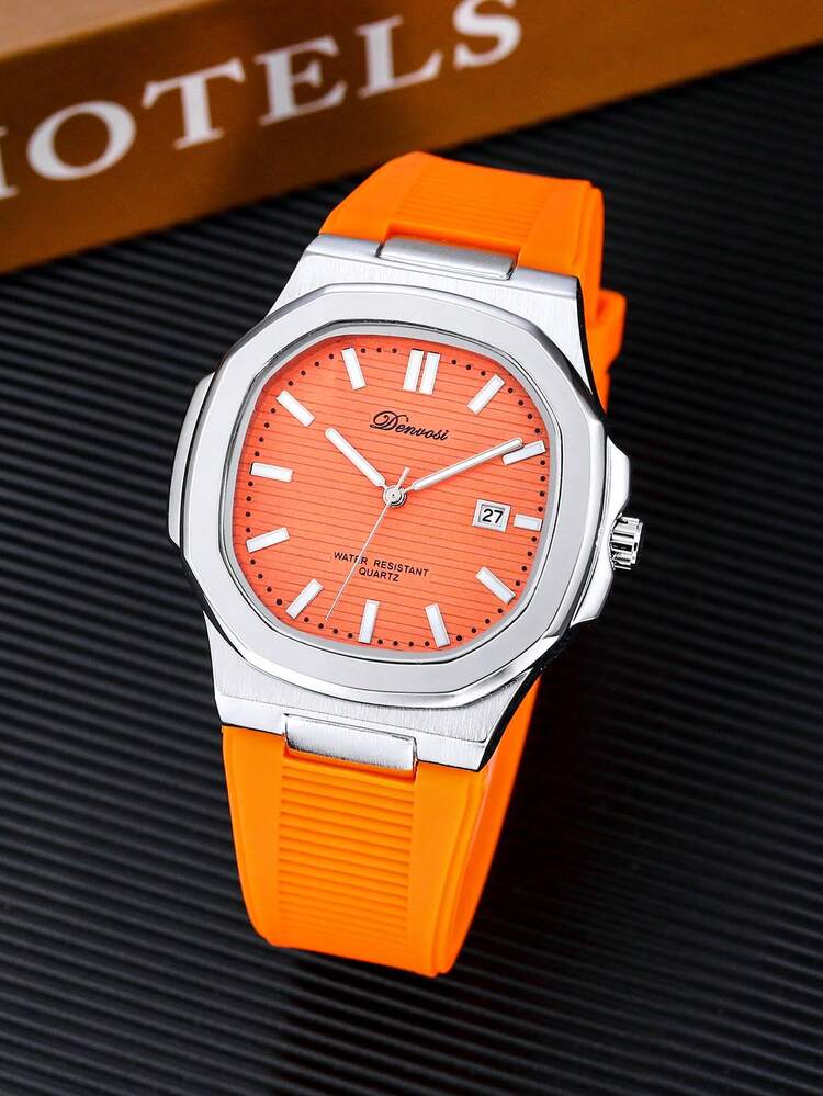 Reloj de cuarzo clásico de negocios resistente al agua y luminoso con fecha para hombres DENVOSI - Plateado - Añade 16