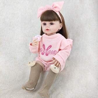 1pc 55cm 22 Inch Pink Clothing Reborn Dolls Birthday Gift Accompanying Doll Full Soft Vinyl Simulation Doll Waterproof Playmates Toy