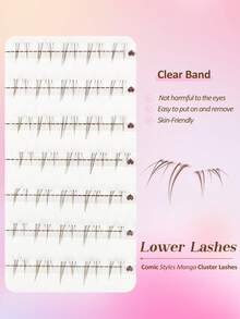 Rikuaild 100pcs DIY Brown Lower Lashes, Anime Lashes, Natural Soft Brown Cartoon Lashes For Eyelash Extension, Beginner Friendly Korean Style, Transparent Band C-Curl Cluster Individual Lower Lashes - C - View 4