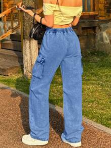 Women's Mid Waist Wide Leg Jeans - Non Elastic Casual Pants With Waistband And Multiple Pockets, Loose And Comfortable Daily Casual Pants