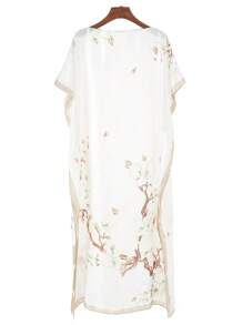 1件女士复古优雅印花仿丝长款卡夫坦罩衫，休闲沙滩防晒披肩和服，夏季连衣裙 - 彩色 - 查看 6