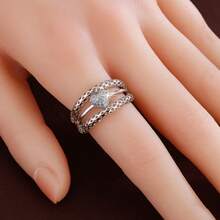 1pc Multi-Line Heart Design Cubic Zirconia Inlaid Women's Ring