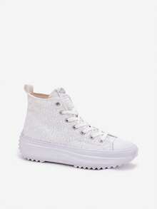 Scarpe casual alla moda e versatili da donna con suola spessa e tomaia alta, adatte per l'uso quotidiano e gli spostamenti - Bianco - Visualizzare 3