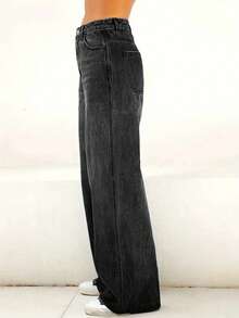 Quần ống đứng rộng rãi màu trơn thời trang dành cho bé gái tuổi teen - màu đen - Xem 3