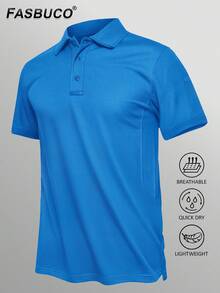 FASBUCO Men's Polo Shirt Quick Dry Performance Short Sleeve Tactical Shirts Pique Golf Shirt - Azure - View 2