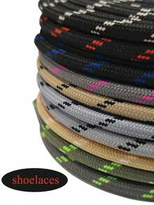 120cm Dual-Color Diagonal Striped Round Shoelaces, Suitable For Outdoor, Travel, Hiking Shoes, Boots, Chunky Sneakers