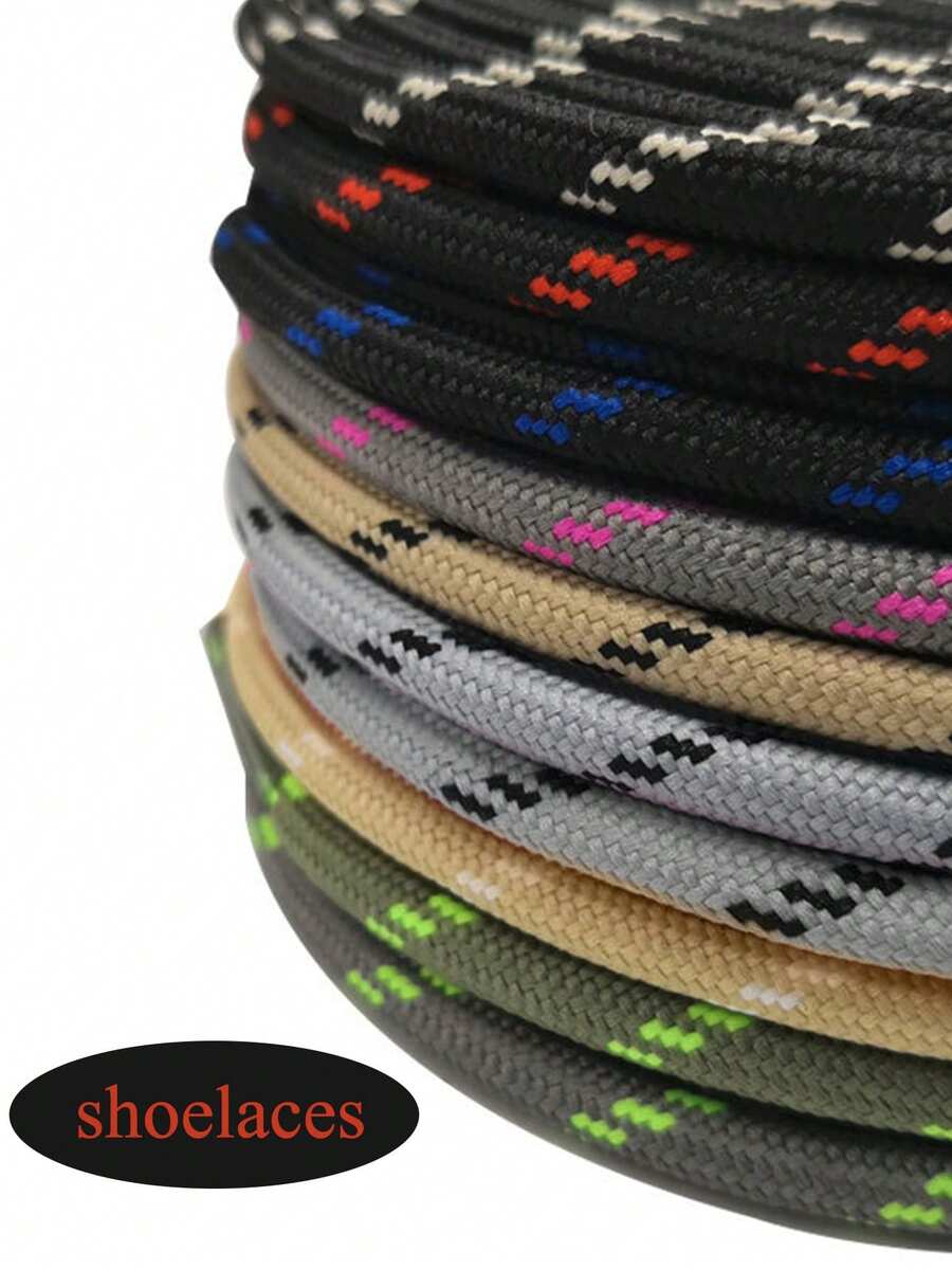 120cm Dual-Color Diagonal Striped Round Shoelaces, Suitable For Outdoor, Travel, Hiking Shoes, Boots, Chunky Sneakers