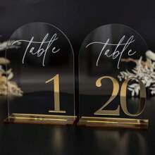 1 Set Of Acrylic Table Seating Cards/Wedding Table Numbers With Stands, Featuring Elegant Gold-Colored Numbers Measuring 10*15 Cm. Crafted From Durable, Thickened Acrylic Material, Ideal For Wedding Banquets, Birthdays, Anniversary Celebrations, And Centerpiece Decorations - Multicolor - View 2