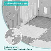 可折叠婴儿游戏围栏，带泡沫垫和活动区 – 14片模块化游戏围栏，适用于婴幼儿，室内外安全围栏，灰白色 - 大號(1.55*1.55公尺) - 查看 7