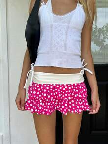 Layered Ruffle Mini Skirt For Women Summer Dots/Stripe/Heart Print/Solid Color High Waist Short Skirts - Purple - View 4