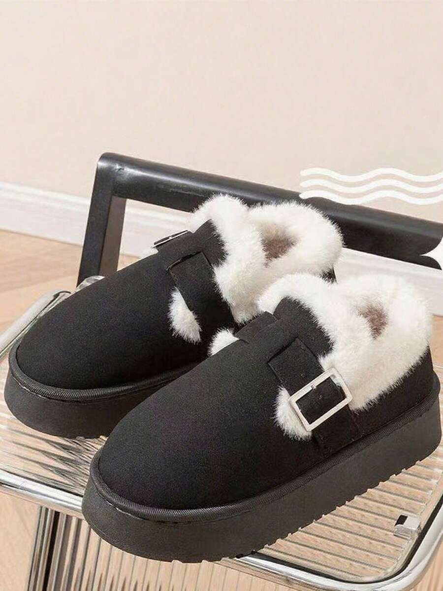 Women's New Thickened Plush House Slippers, Warm, Fashionable, Comfortable, Non-Slip Indoor Slippers - Black - View 1