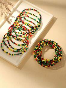18 قطعة مجموعة أساور جامايكية أفريقية بوهيمية متعددة الألوان من الخرز، أساور متعددة الطبقات على الطراز الجامايكي قابلة للتكديس
