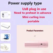 Mini alisador y rizador de cabello 2 en 1 alimentado por USB, plancha de pelo portátil, mini plancha para flequillo, rizada de cabello de bajo consumo inalámbrica y sin recarga para dormitorio, alimentado por USB (sin recarga) - Punta caliente