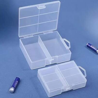 1 个电池收纳盒，24 个 AA 5# 电池槽，坚固的塑料结构，透明，带分隔板、盖子和手柄，适合家庭、办公室、旅行、业余爱好使用（颜色随机）