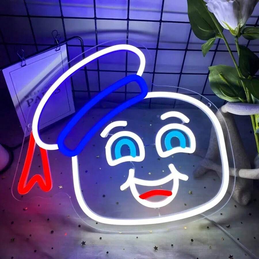 棉花糖人游戏霓虹灯墙饰 - 非常适合视频游戏迷和节日场合万圣节装饰灯家居装饰派对装饰万圣节装饰房间装饰万圣节花园装饰礼物仙女