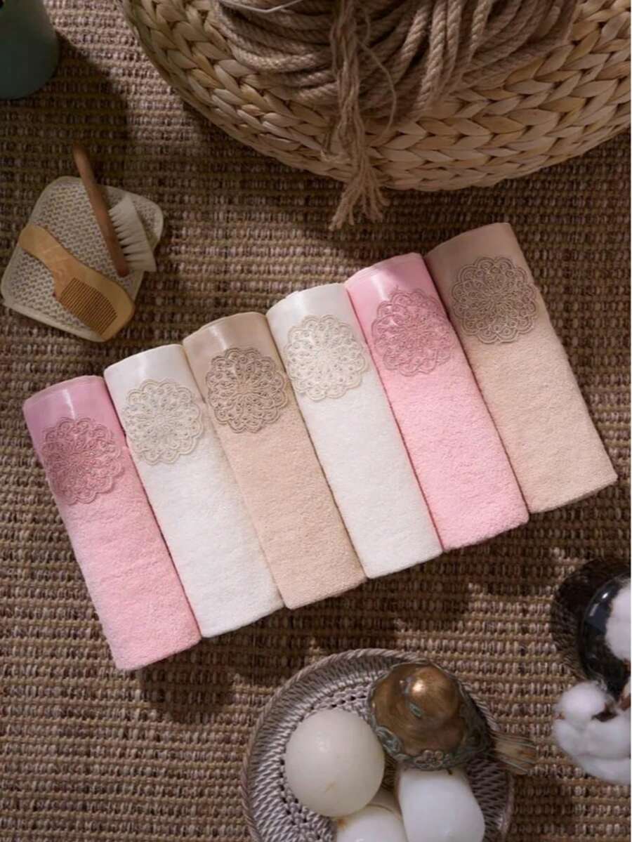 Made In Turkey – 6-Piece Premium Quality Hand & Kitchen Towel Set | 30x50 Cm | Soft & Elegant | Ideal For Bridal Dowry - Rose Red - View 1
