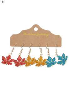 Fashionable Unique Thanksgiving Maple Leaf Earrings, Creative Leaf Drop Oil Jewelry Set - Yellow Gold - View 13