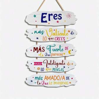Colgante de pared de madera con una cita inspiradora en español - "Eres valiente, inteligente e imaginativo" - Un letrero decorativo para el hogar, la habitación o regalos de graduación, estilo clásico, regalo familiar | Decoración motivacional | Superficie de madera natural, decoración de pared, adecuada para usar en 11 fiestas diferentes. DECORACIÓN DE OFICINA, Regalo de Navidad, Regalo de Acción de Gracias