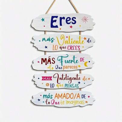 Hölzerne Wanddekoration mit inspirierendem spanischem Zitat - "Du bist mutig, klug und fantasievoll" - ein dekoratives Schild für Zuhause, Zimmer oder Abschlussgeschenke, klassischer Stil, Familiengeschenk | Motivierende Dekoration | Natürliche Holzoberfläche, Wanddekoration, geeignet für 11 verschiedene Feiertage. BÜRODEKORATION, Weihnachtsgeschenk, Erntedankgeschenk