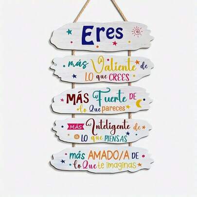 Colgante de pared de madera, impreso con una cita inspiradora en español - "Eres valiente, inteligente e imaginativo" - Decoración del hogar y la habitación o regalo de graduación, estilo clásico, regalo familiar | Decoración motivacional | Superficie de madera natural, decoración de pared, adecuada para 11 fiestas diferentes. Decoración de oficina, regalo de Navidad, regalo de Acción de Gracias