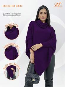 Swisz Women's Winter Poncho Knit Long Sleeve V-Neck Sweater With Scarf - Purple - View 4