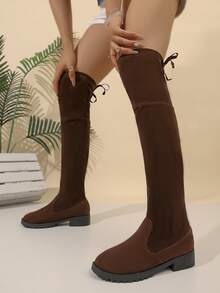 Breezelady New Chunky Heel Pointed ToeVersatile Over The Knee Boots, BrownThigh High Boots, Flat Platform BootsFor Women ,Match With SweaterDress - màu nâu - Xem 5