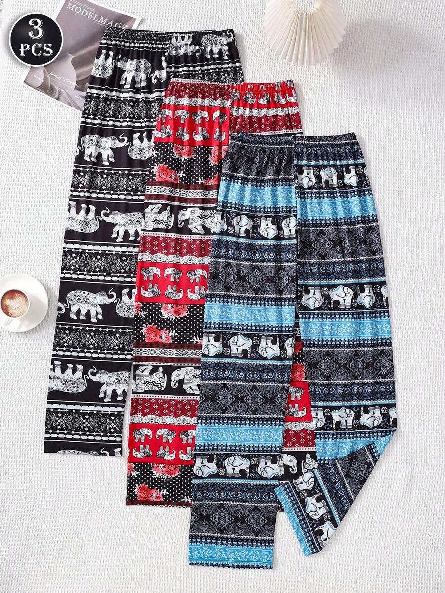 Spodnie boho w 3 części z motywem słonia, które urozmaicą Twoje luźne dni w stylu jesiennym