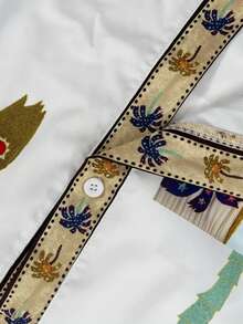 Spring/Summer Women's Button-Down Long Sleeve Top And Elastic Waist Pants - 白色 - 查看 2