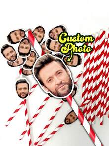 1/25Pcs Personalized Face Straws, Custom Cut-Out Photos Faces With Straws And Fixings, Fun For Birthdays And Parties, Personalized Tumbler Straw Toppers - Multicolor - View 7