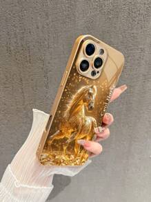 1 个可定制名字字母吉祥马图案高清金色玻璃手机壳，兼容 Apple 17 Pro Max/16 Pro Max/15/14 Plus/13 Pro/12 Pro Max/11/XS Max/8 Plus、Galaxy S24 Ultra/S25 Ultra，时尚、多彩、可爱、有趣、简约，配套手机壳，卡哇伊定制、个性化、独特，是送给男朋友、女朋友、家人、朋友的理想礼物
