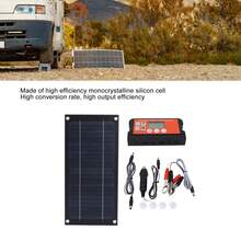 Kit de Panel Solar Monocristalino de 600W con Controlador de Carga de 100 A, Portátil Ligero para Aplicaciones de la Red de Botes de Vehículos Recreativos - Negro - Ver 4