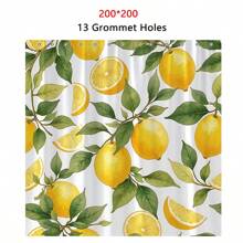 1 pièce Rideau de douche avec citrons jaunes et feuilles vertes - Citrons et tranches réalistes avec des feuilles détaillées sur fond blanc, design rafraîchissant et vibrant, 180 x 180 cm avec 12 crochets. Décoration de salle de bain, décoration d'automne, accessoires de salle de bain, rentrée des classes