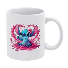 Disney Mug, Disney Cute Stitch Playing Water Pattern Ceramic Coffee Mug For Milk, Coffee, Smoothies Juice And Drinks, Great For Birthdays, Christmas, Camping And Back To School | 1 Pc - 白色 - 查看 4
