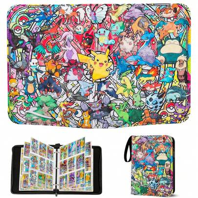 pokemon Album portacarte Pokémon con cerniera - Raccoglitore di album di carte da collezione per 100/400/900 carte, copertina in pelle PU, buste trasparenti, organizer da collezionista, Album portacarte Pokémon con 50 pagine trasparenti rimovibili, compatibile con carte da baseball/calcio, carte da gioco, carte sportive e tutte le carte da collezione di dimensioni standard
