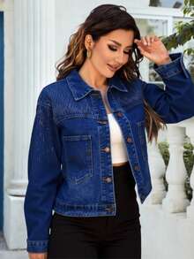 Chamarra mezclilla dama mujer casual lentejuelas brillos fiesta oficina juvenil manga larga moderna sexy corta crop dia noche formal festejo escuela clases trabajo comoda suelta vacaciones viaje aeropuerto antro roto desgarrado deshilachado surprise jeans - Azul - Ver 3