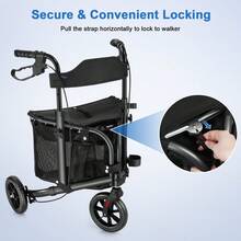 WALK MATE 3 Wheel 8" Wheels Rollator Walker Aluminum , Foldable Lightweight With Seat Backrest Pouch - màu đen - Xem 4
