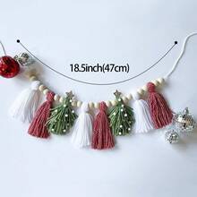 Handmade Christmas Tree Knitted Nordic Style Green & Red Pom Pom Tassel Woven Bohemian Hanging Ornament, Wall Decor Christmas Decoration Home Decor Christmas Decorations Room Decor