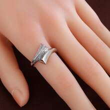 1枚时尚几何三角形交叉设计立方氧化锆女士戒指，休闲礼物 - 彩色 - 查看 6