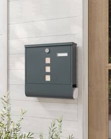 SONGMICS Boîte aux Lettres Murale, avec Serrure avec Couvercle Rotatif, Fenêtre de Visualisation, Porte-nom, Compartiment à Journaux, Montage Facile, 11 x 37 x 37 cm, Gris Anthracite - Vert olive - Voir 1