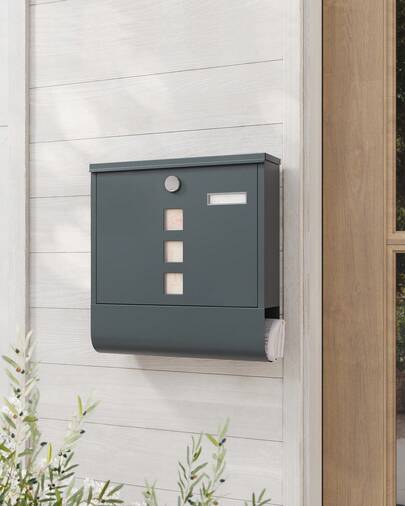SONGMICS Boîte aux Lettres Murale, avec Serrure avec Couvercle Rotatif, Fenêtre de Visualisation, Porte-nom, Compartiment à Journaux, Montage Facile, 11 x 37 x 37 cm, Gris Anthracite
