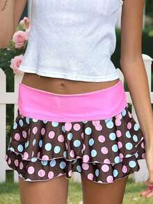 Women's Layered Pleated Mini Skirt, Summer Polka Dot/Stripe/Heart-Shaped Print/Solid Color High Waisted Short Skirt, Suitable For School Season, Christmas, Halloween Essential, Unique Style, Eye-Catching, Generous And Beautiful. - Mixed Colors - View 4