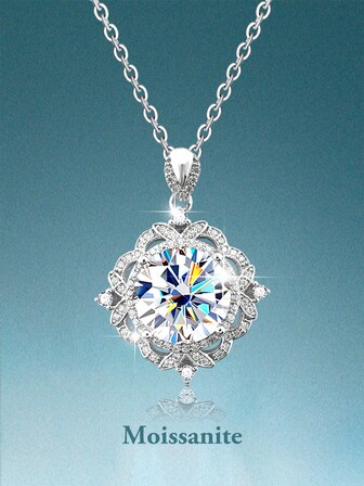 rainonme 1 Pc Luxurious Moissanite Necklace For Women 925 Sterling Sliver Fashionable Classic Wedding Jewelry, High-Quality Women's Necklace Jewelry, Ideal Choice For Daily Wear And Vacation, Exquisite Birthday Gift, Engagement Wedding Anniversary Birthday Christmas Gifts Special Occasions Day Gift, Sparkling Gorgeous Jewelry, Graduation Seasons Gifts, 2025 Summer Beach Vacation Style Jewelry
