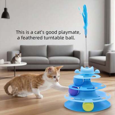 4-Layer Cat Tower With Feather Turntable Ball, Self-Entertaining Cat Toy, Detachable Pet Supplies